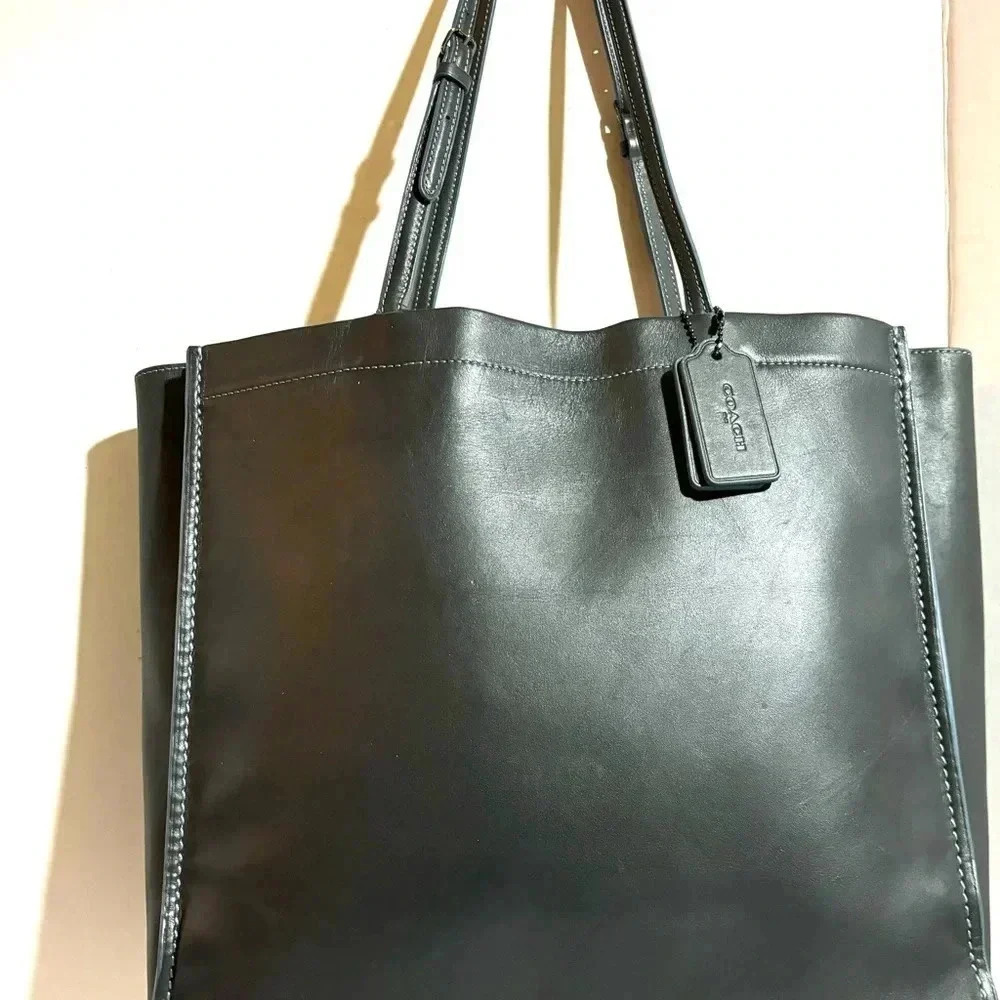 Coach navy blue gray leather shoulder handbag - Picture 14 of 14
